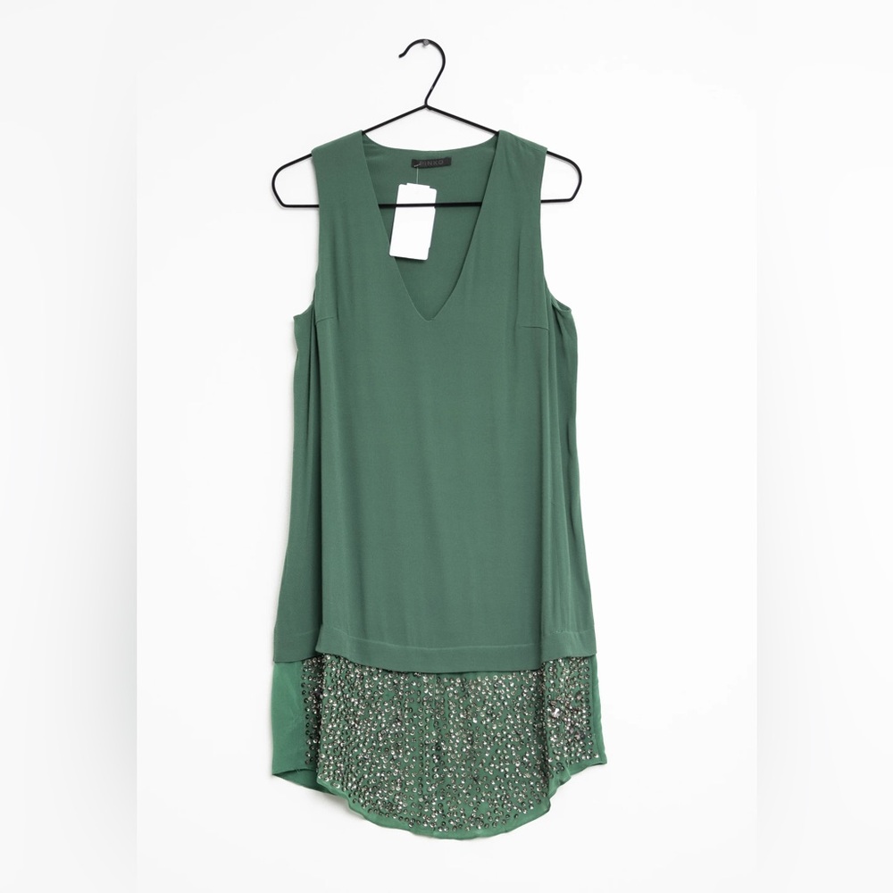 Green Mini Dress / Tunic by Pinko Silk & Viscose Sz S with Sequins